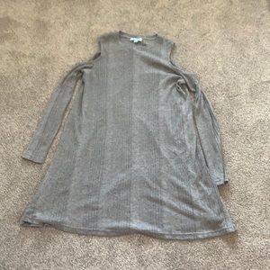 Gray long sleeve off the shoulder dress.